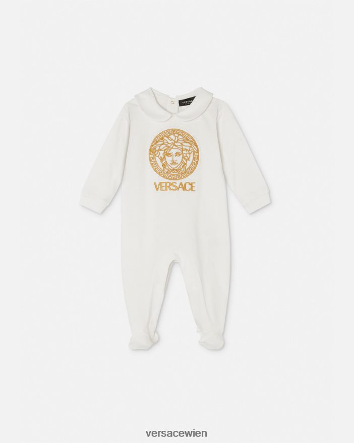 Weißes Gold Medusa-Baby-Schlafanzug Versace Kinder Kleidung 8N4XJD1824