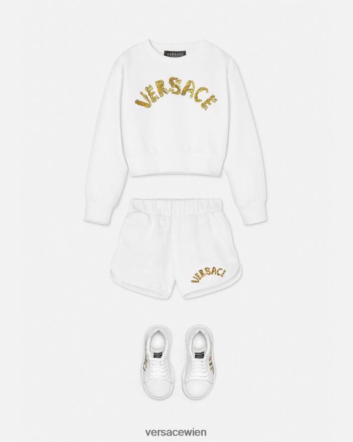 Weißes Gold Sweatshorts mit Logo Versace Kinder Kleidung 8N4XJD1934