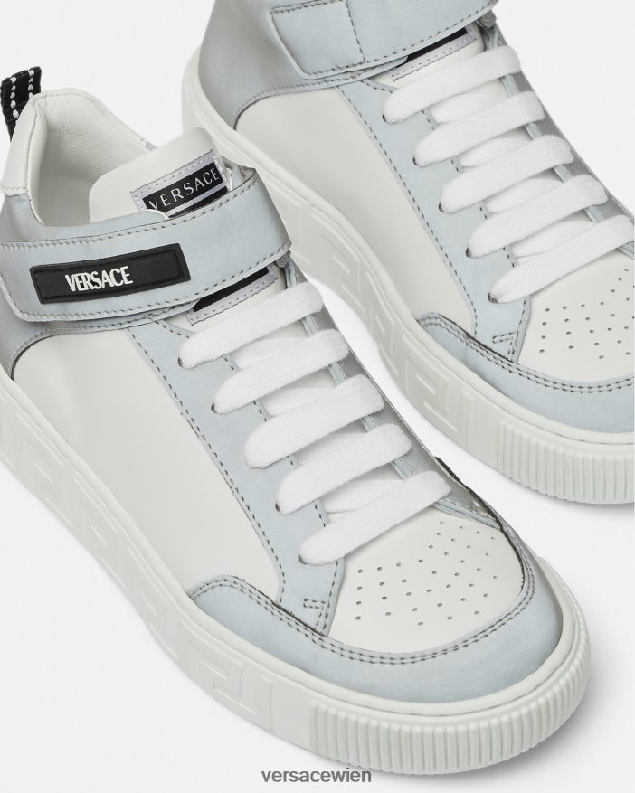 Weißsilber Greca-Sneaker mit Logo Versace Kinder Schuh 8N4XJD2026