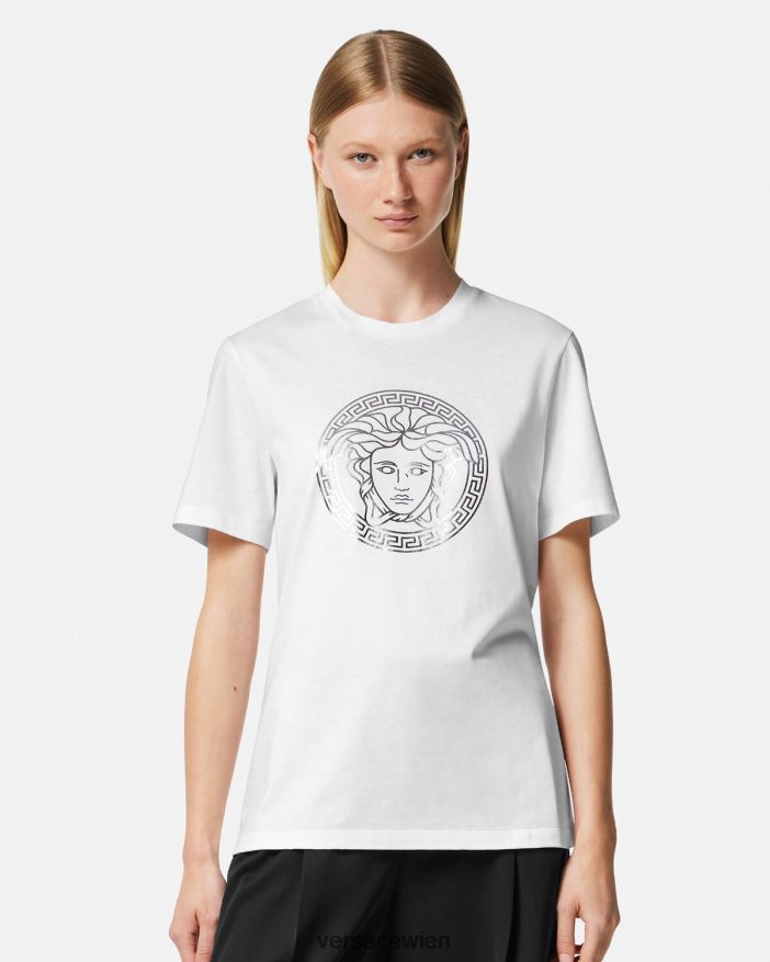 Weißsilber Medusa-T-Shirt Versace Frauen Kleidung 8N4XJD128