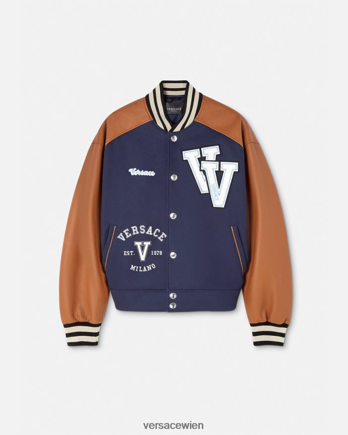 blau  braun Bomberjacke mit College-Logo Versace Männer Kleidung 8N4XJD1257