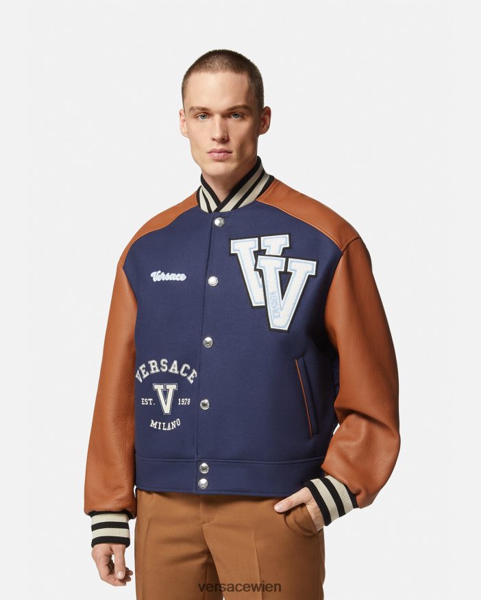 blau  braun Bomberjacke mit College-Logo Versace Männer Kleidung 8N4XJD1257