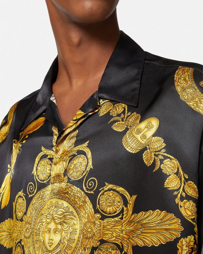 drucken Maschera Barock-Satin-Poloshirt Versace Männer Kleidung 8N4XJD1313