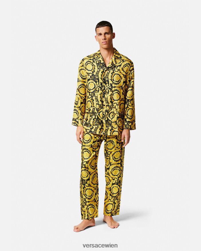 drucken Pyjama-Hemd aus Seide mit Barocco-Print Versace Männer Unterwäsche und Strandbekleidung 8N4XJD1735