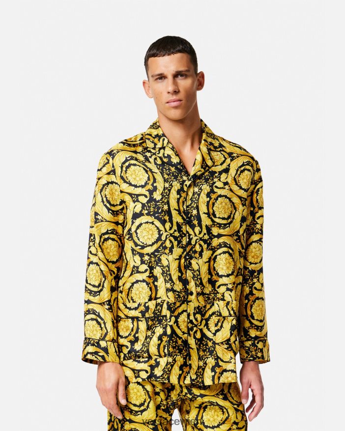 drucken Pyjama-Hemd aus Seide mit Barocco-Print Versace Männer Unterwäsche und Strandbekleidung 8N4XJD1735