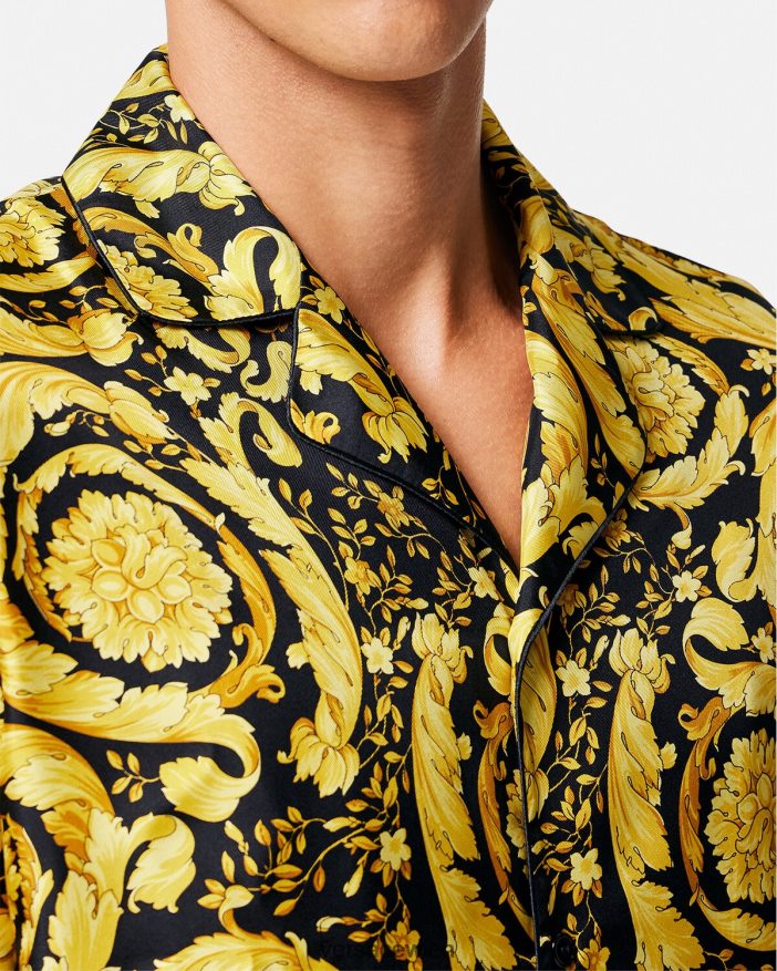 drucken Pyjama-Hemd aus Seide mit Barocco-Print Versace Männer Unterwäsche und Strandbekleidung 8N4XJD1735