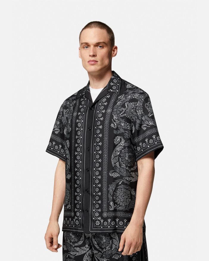 drucken Seidenhemd mit Barocco-Silhouette Versace Männer Kleidung 8N4XJD1315