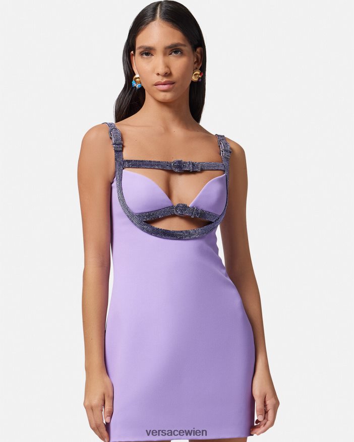 eine Farbe Minikleid mit Kristallausschnitt Versace Frauen Kleidung 8N4XJD11