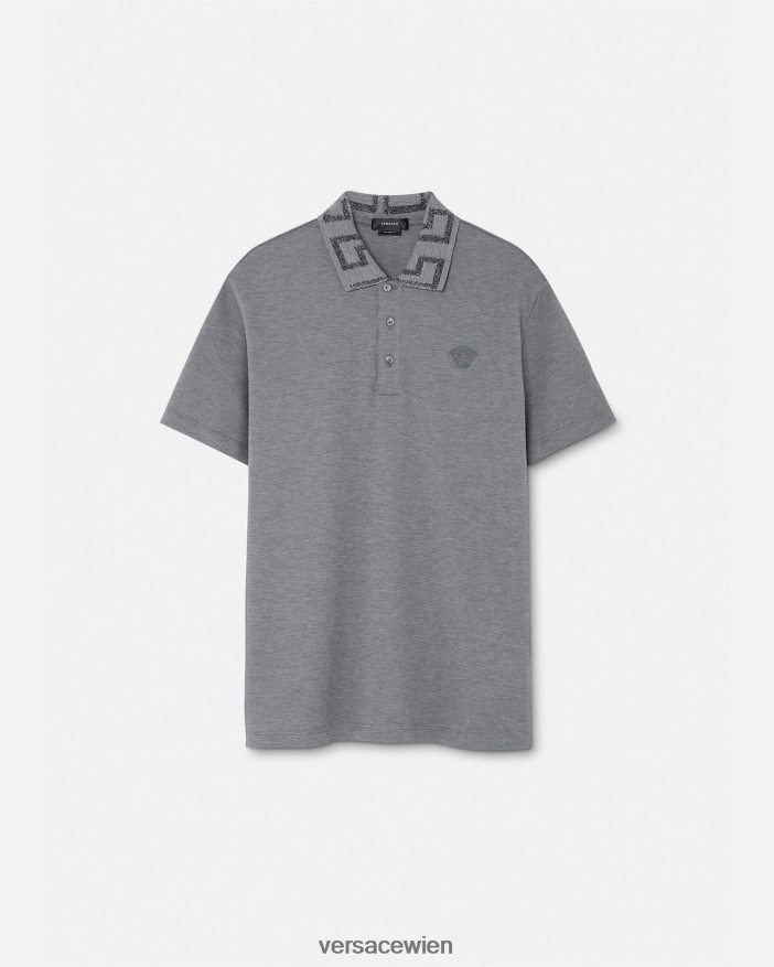 grau Greca-Kurzarm-Poloshirt Versace Männer Kleidung 8N4XJD1358