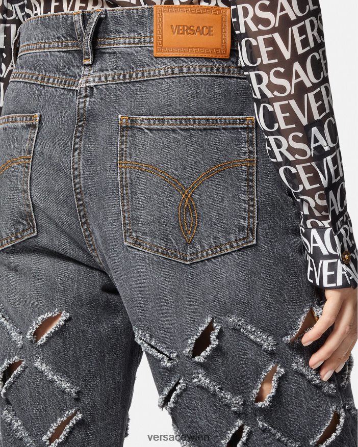 grau Jeans mit weitem Bein und Schlitz Versace Frauen Kleidung 8N4XJD226