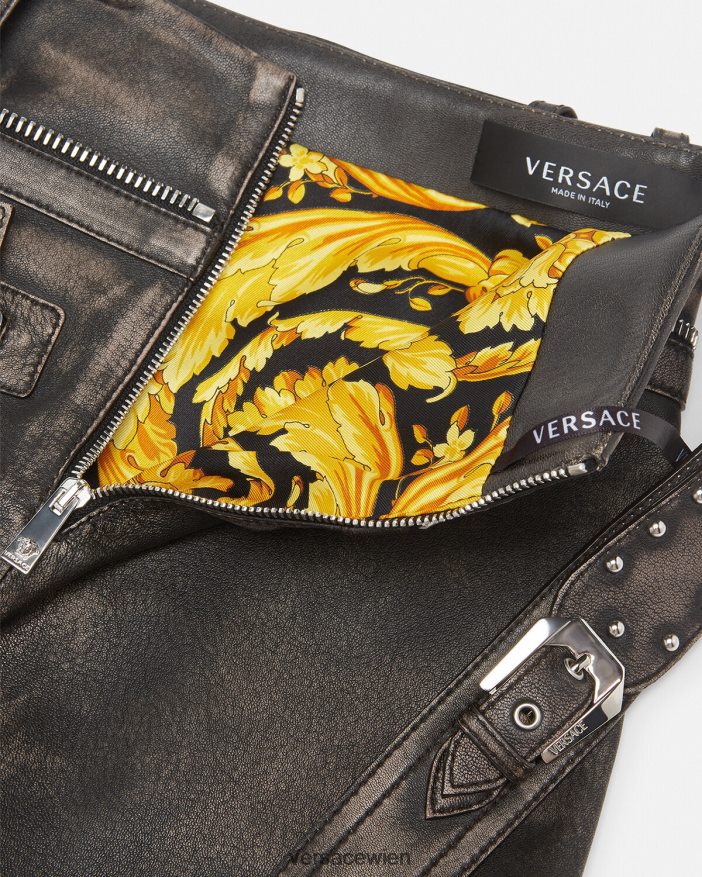 grau Minirock aus gebürstetem Leder Versace Frauen Kleidung 8N4XJD182