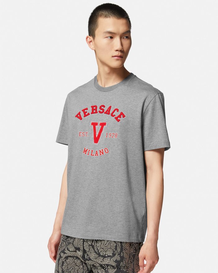 grau T-Shirt mit Uni-Logo Versace Männer Kleidung 8N4XJD1403