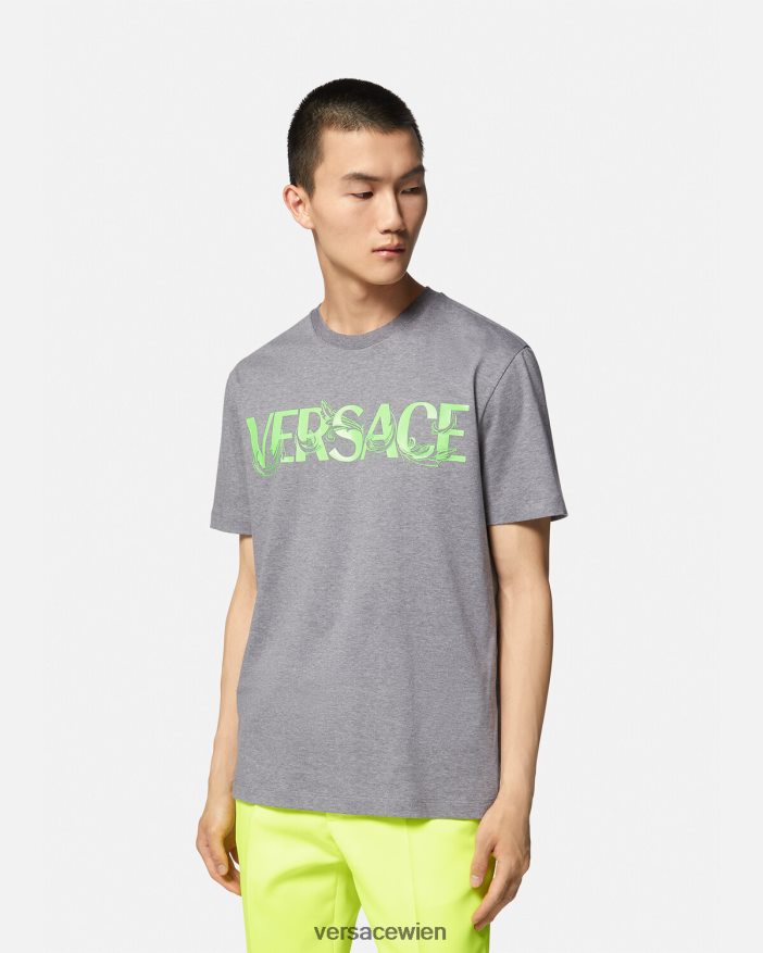 grau T-Shirt mit aufgesticktem Barocco-Logo Versace Männer Kleidung 8N4XJD1410