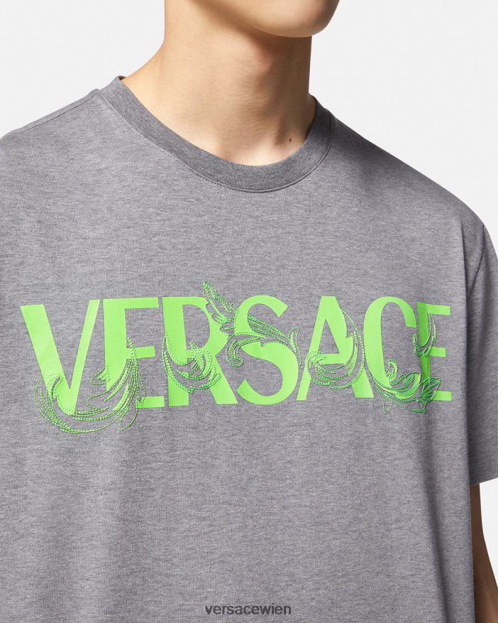 grau T-Shirt mit aufgesticktem Barocco-Logo Versace Männer Kleidung 8N4XJD1410