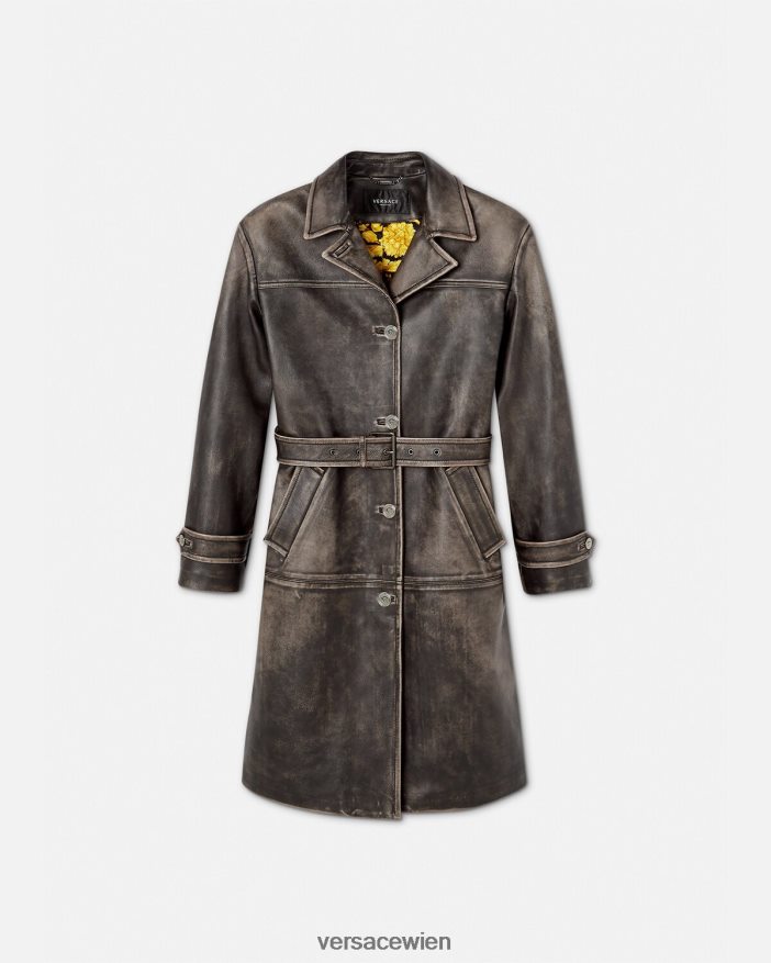 grau Trenchcoat aus gebürstetem Leder im Barocco-Stil Versace Frauen Kleidung 8N4XJD97