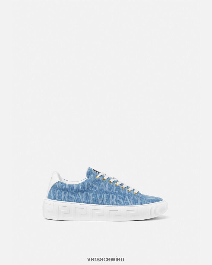 hellblau Allover-Denim-Greca-Sneaker Versace Männer Schuh 8N4XJD1548