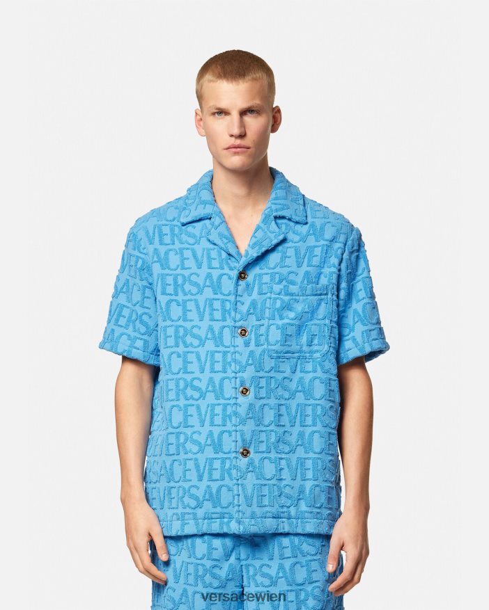 hellblau Allover-Handtuch-Overshirt Versace Männer Kleidung 8N4XJD1280