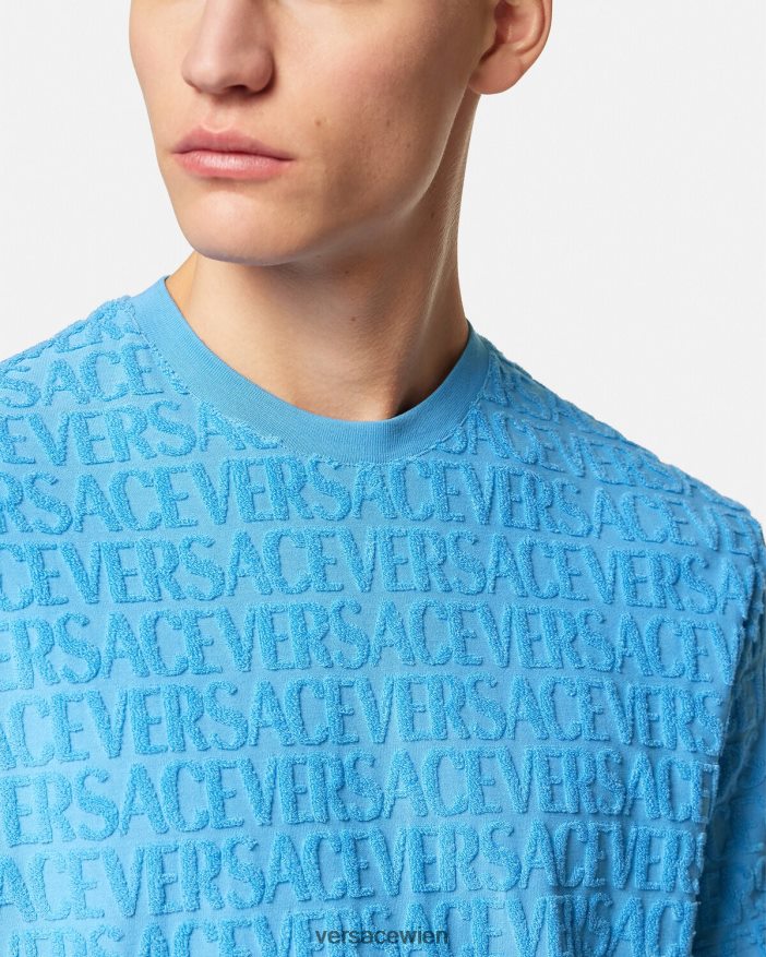 hellblau Allover-Handtuch-T-Shirt Versace Männer Kleidung 8N4XJD1352