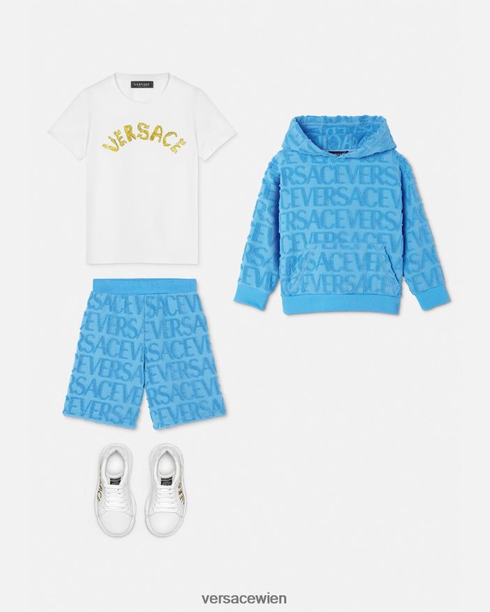 hellblau Allover-Kapuzenpullover aus Handtuch Versace Kinder Kleidung 8N4XJD2088