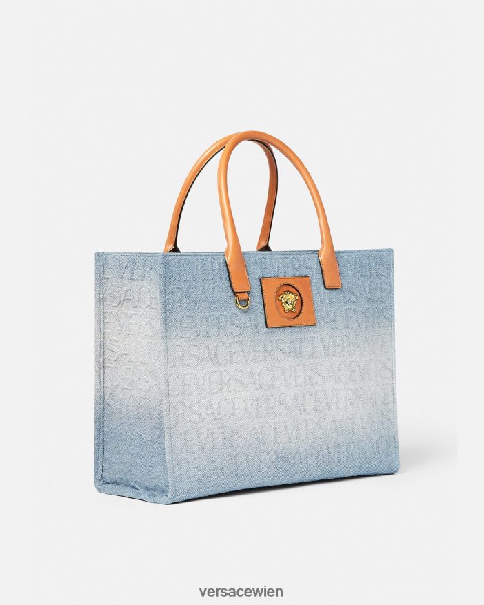 hellblau Allover-große Denim-Einkaufstasche Versace Frauen Taschen 8N4XJD324