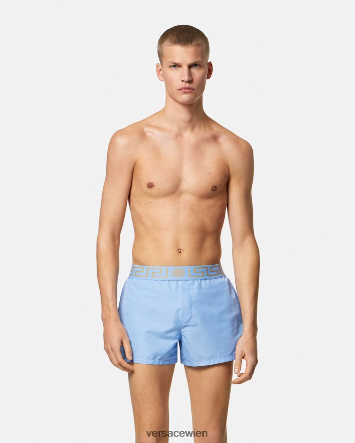 hellblau Badeshorts mit Greca-Bordüre Versace Männer Unterwäsche und Strandbekleidung 8N4XJD1796