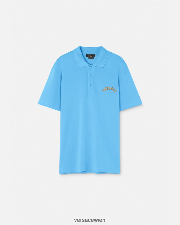 hellblau Poloshirt mit Muschel-Barock-Logo Versace Männer Kleidung 8N4XJD1362