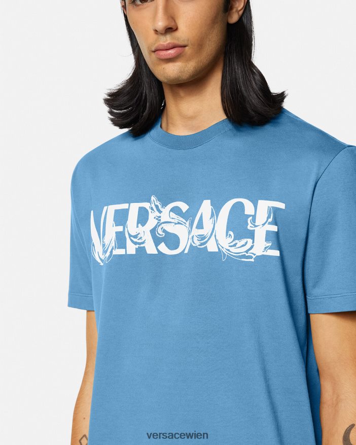 hellblau T-Shirt mit Barocco-Silhouette-Logo Versace Männer Kleidung 8N4XJD1367