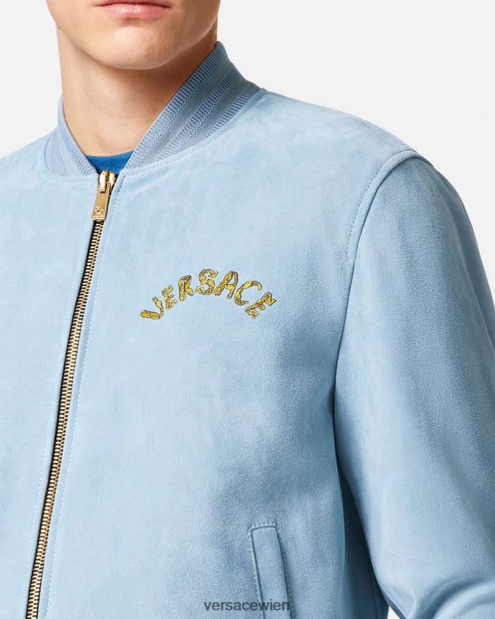 hellblau Wildlederjacke mit Muschel-Barock-Logo Versace Männer Kleidung 8N4XJD1223