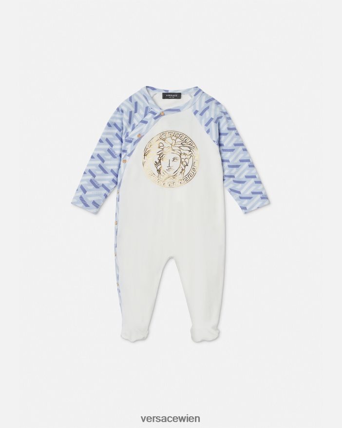 hellblau und weiß Baby-Schlafanzug mit Medusa la Greca Versace Kinder Kleidung 8N4XJD1832