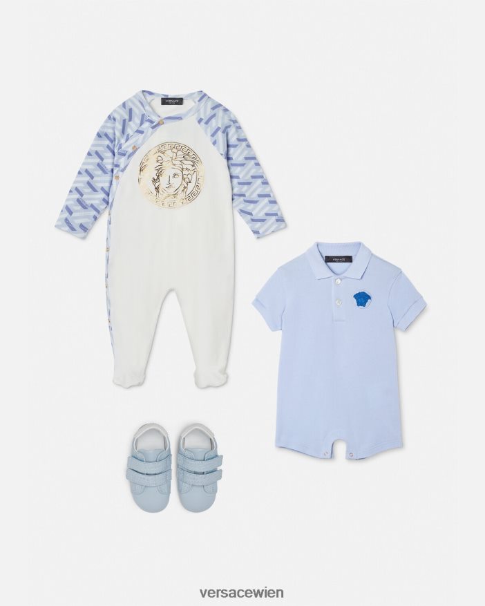 hellblau und weiß Baby-Schlafanzug mit Medusa la Greca Versace Kinder Kleidung 8N4XJD1832