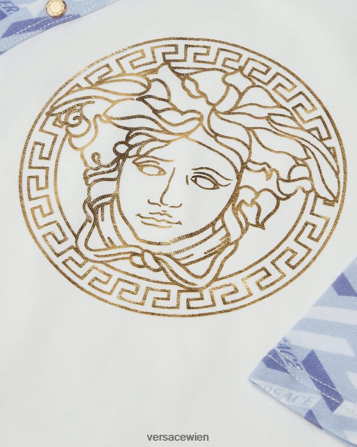 hellblau und weiß Baby-Schlafanzug mit Medusa la Greca Versace Kinder Kleidung 8N4XJD1832