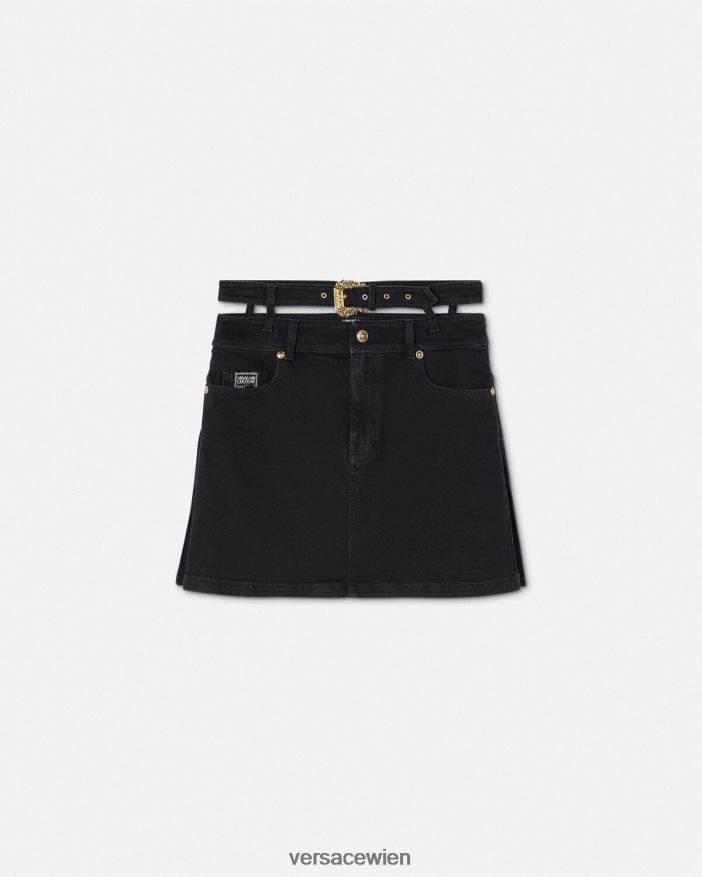 Schwarz Denim-Minirock mit Barockschnalle Versace Frauen Kleidung 8N4XJD2151