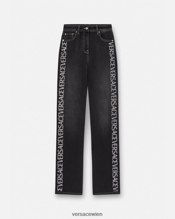 Schwarz Allover-Jeans mit Kristallen Versace Frauen Kleidung 8N4XJD213