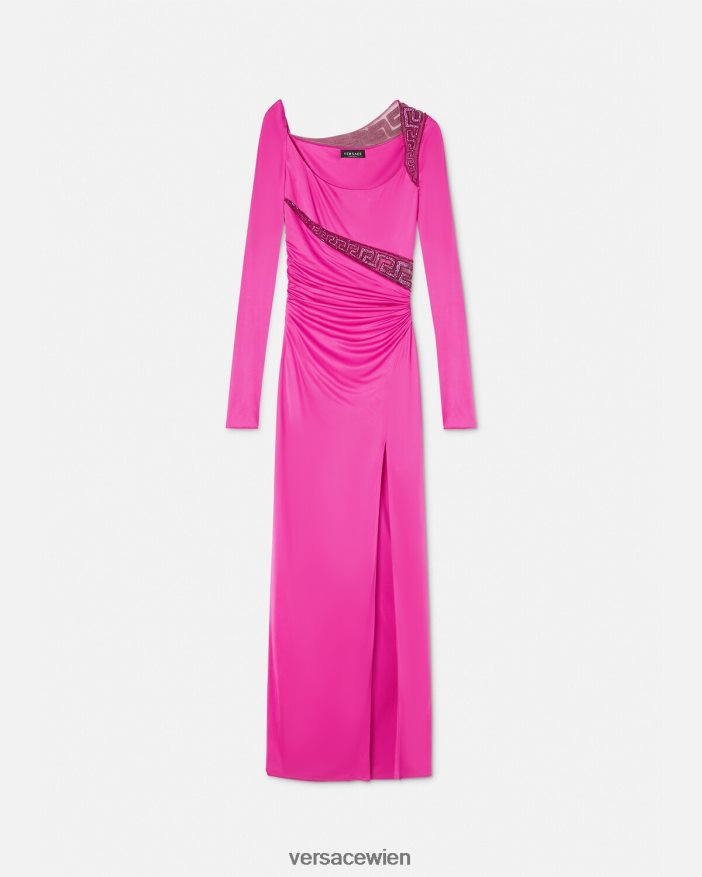 Fuchsie Kleid mit Greca-Kristallverzierung Versace Frauen Kleidung 8N4XJD64