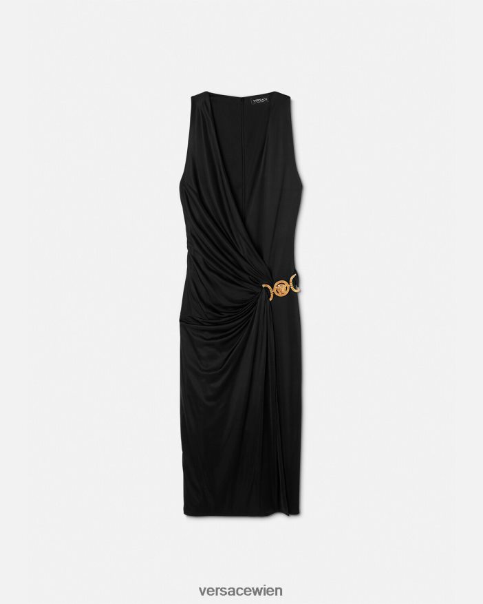 Schwarz Midikleid mit Medusa '95 Versace Frauen Kleidung 8N4XJD29