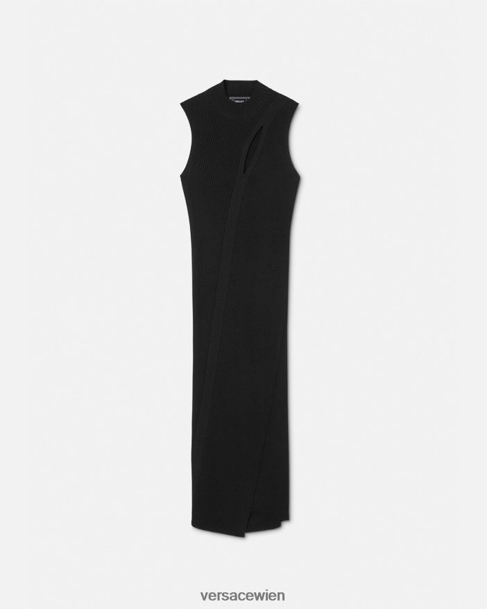 Schwarz Midikleid mit Rollkragen und Schlitz Versace Frauen Kleidung 8N4XJD33