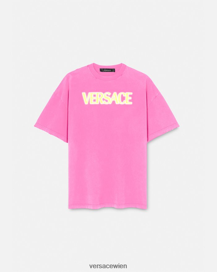 Rosa T-Shirt mit Distressed-Logo Versace Frauen Kleidung 8N4XJD152