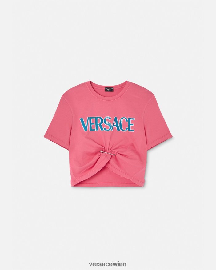 Rosa T-Shirt mit Sicherheitsnadel-Logo Versace Frauen Kleidung 8N4XJD139