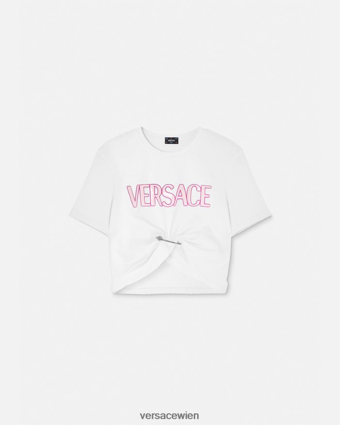 Weiß T-Shirt mit Sicherheitsnadel-Logo Versace Frauen Kleidung 8N4XJD138