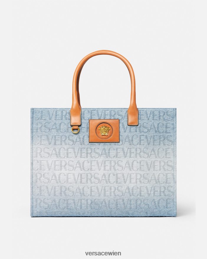 hellblau Allover-große Denim-Einkaufstasche Versace Frauen Taschen 8N4XJD324