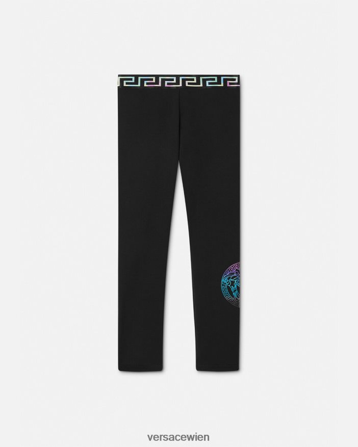 Schwarz & Druck Medusa-Greca-Leggings Versace Kinder Kleidung 8N4XJD1945