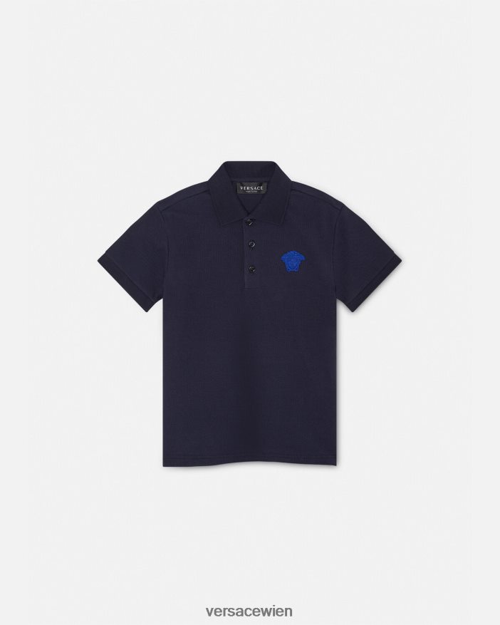 Schwarz Blau Poloshirt mit Medusa-Stickerei Versace Kinder Kleidung 8N4XJD2102