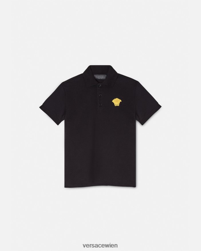 Schwarz Poloshirt mit Medusa-Stickerei Versace Kinder Kleidung 8N4XJD2104