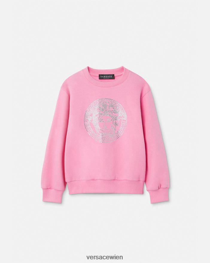 Rosa Sweatshirt mit Kristallmedusa Versace Kinder Kleidung 8N4XJD2001