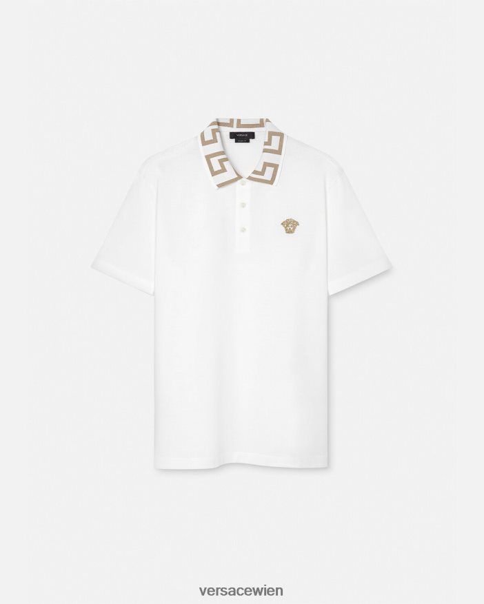 Weiß Greca-Kurzarm-Poloshirt Versace Männer Kleidung 8N4XJD1376