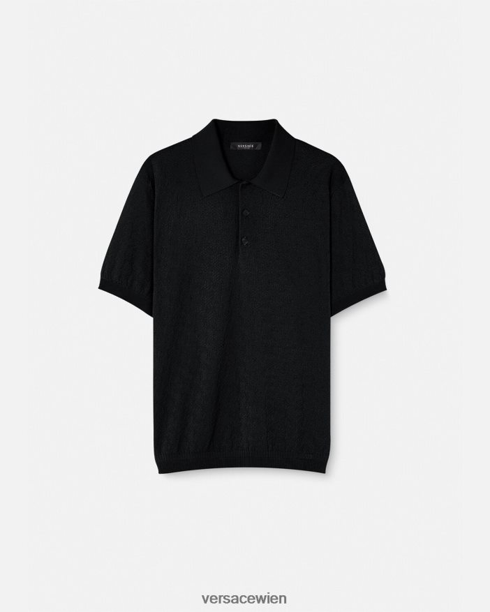 Schwarz La Greca Kurzarm-Strickpoloshirt Versace Männer Kleidung 8N4XJD1328