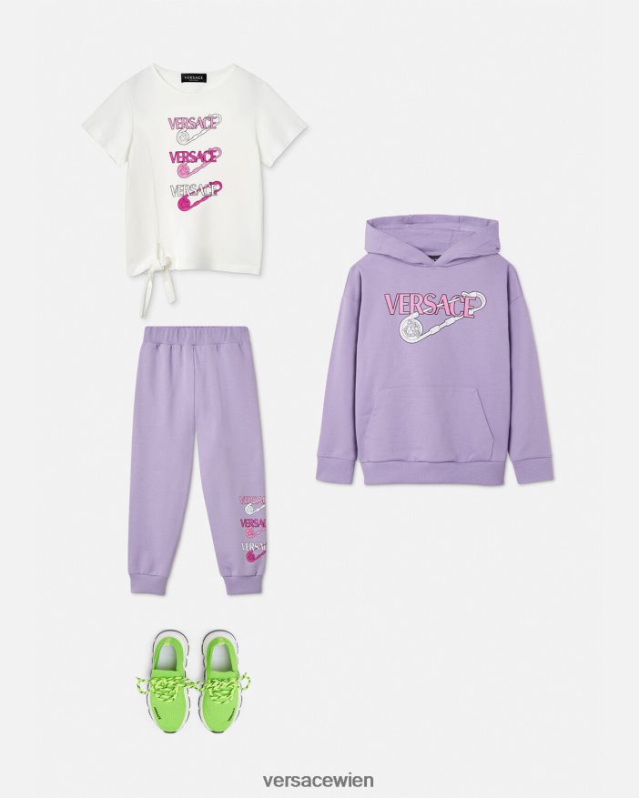 lila Jogginghose mit Sicherheitsnadel Versace Kinder Kleidung 8N4XJD2019