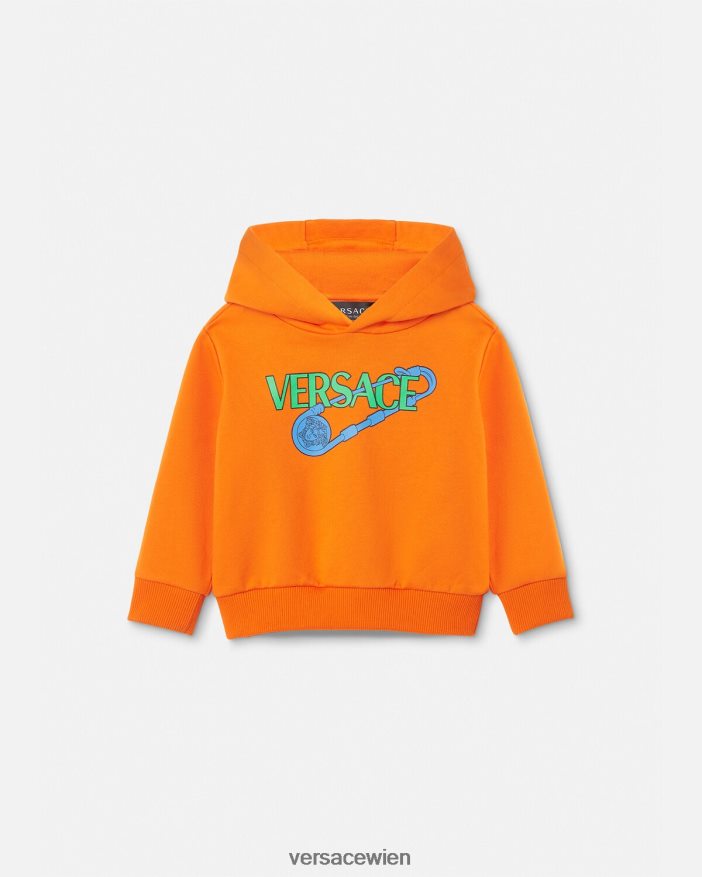 orange Kapuzenpullover für Babys mit Sicherheitsnadel Versace Kinder Kleidung 8N4XJD1918