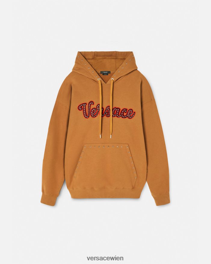 orange Kapuzenpullover mit College-Logo und Nieten Versace Männer Kleidung 8N4XJD1426