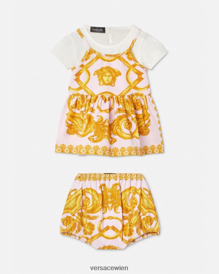 rosa  weiß Barocco 660 Babykleid-Set Versace Kinder Kleidung 8N4XJD1828